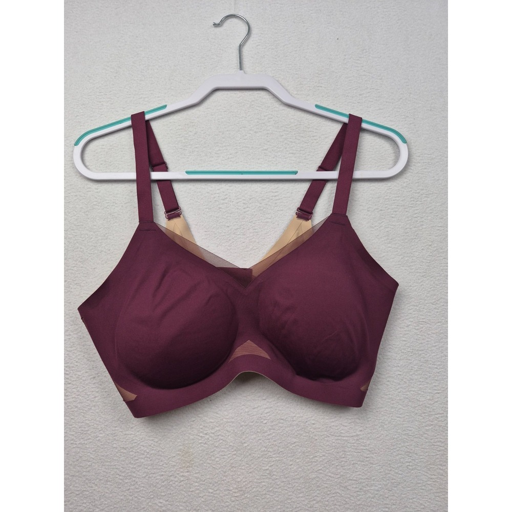 Honeylove Crossover Bra Wireless Mesh Fig Burgundy Women Size 1X